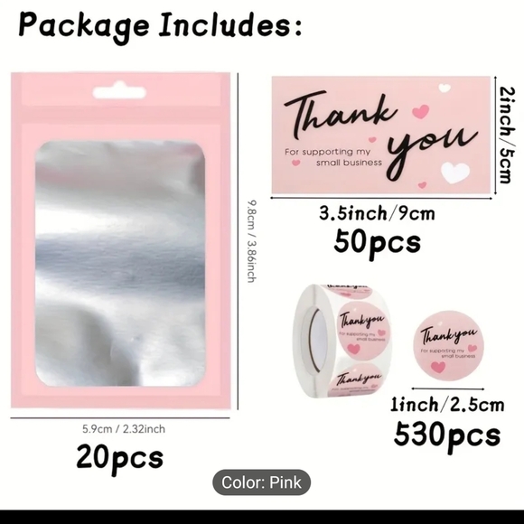 600 Count Pink Thank You Cards and Stickers Set New - Picture 2 of 4